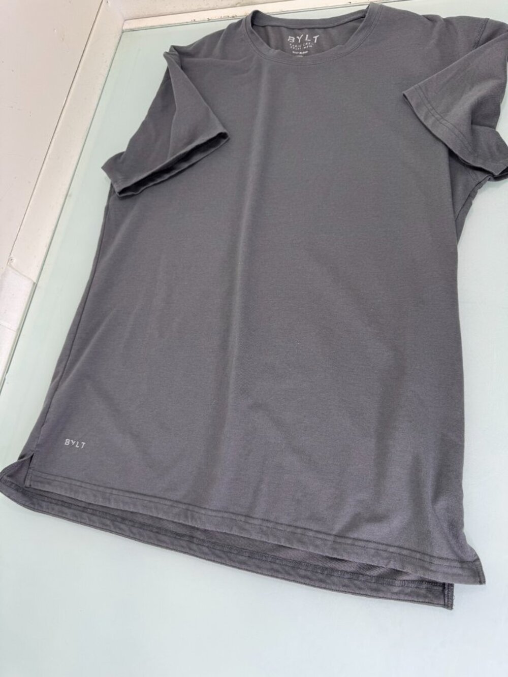 BYLT T Shirt Mens L Tee Basic Crew Split Hem Gray Performance Stretch Activewear